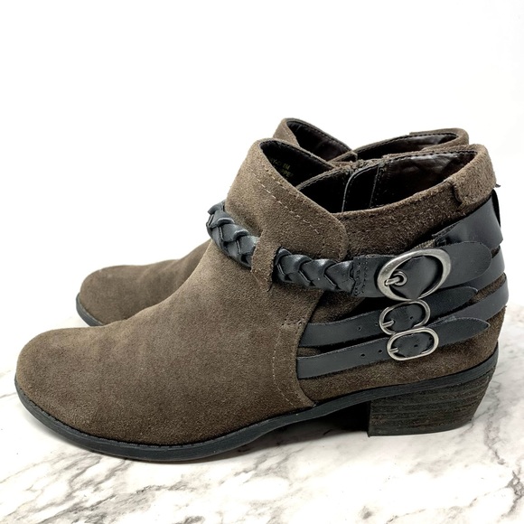 Crown Vintage Perry Taupe Suede Two tone Braided strap moto bohemian bootie 8 - Picture 3 of 16